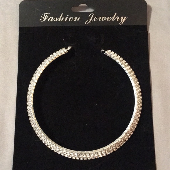 Three Row Rhinestone Collar Necklace - Picture 2 of 6